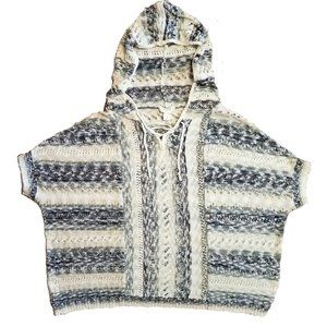 LOFT Short Sleeve Dolman Hooded Sweater Blue Large